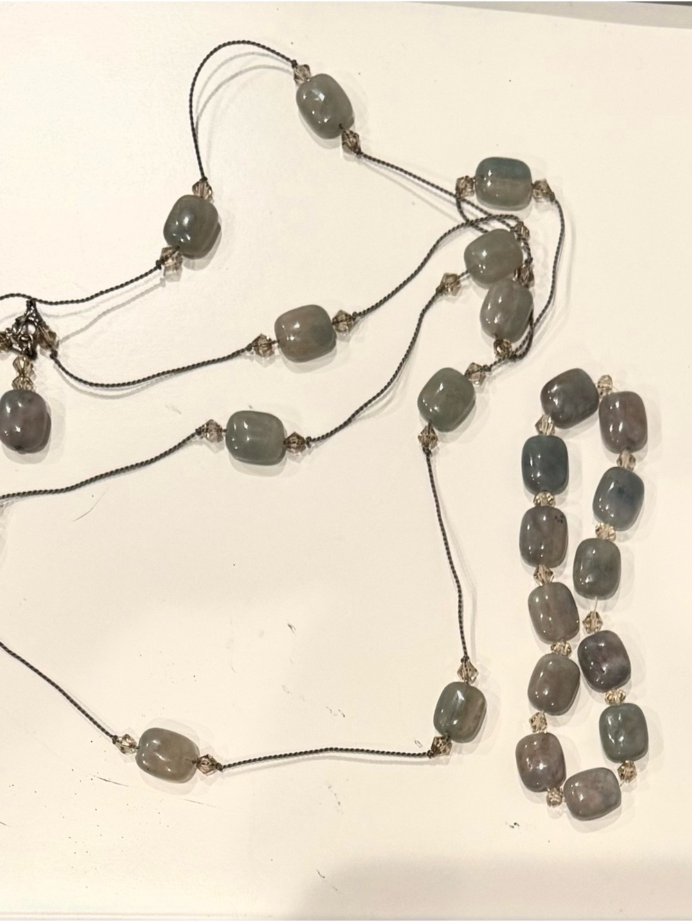 Artisan Gray-Green Multi-Strand Bead Necklace and Bracelet Set